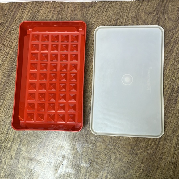 Tupperware Cold Cuts Deli Meat Hot Dog Bacon Keeper Container Orange Red - Picture 16 of 17